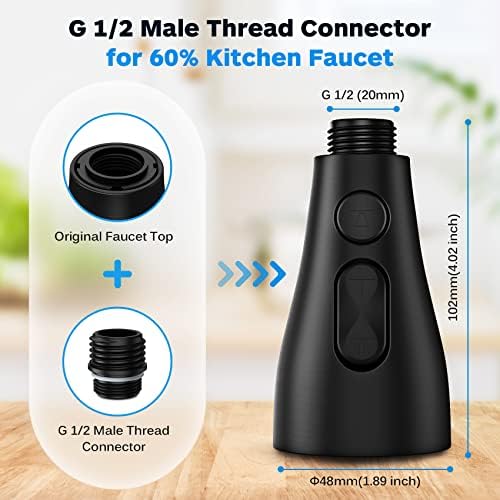 Kitchen Faucet Head Replacement, Kitchen Sink Faucet Head G 1/2, Kitchen Sink Sprayer Replacement 3 Modes with 12 Different Adapters, Compatible with Moen, Delta, Kohler Faucets, Black - Image 4
