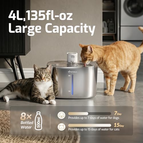 Cat Water Fountain Stainless Steel,152oz/4.5L Wireless Pet Fountain,Automatic Water Bowl for Cats Dogs with Motion Sensor,Quiet Filtered Pet Water Fountain w 5 Filters(Filters for 4 Months) - Image 6