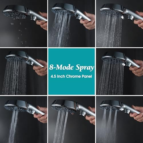 GwernKB Handheld Shower Head with On Off Switch 8-Mode High Pressure Showerhead with 79 Inches Extra-long Stainless Steel Hose and Bracket PLUS Extra Low-Reach Adhesive Wall Mount for Kids,Silver… - Image 4