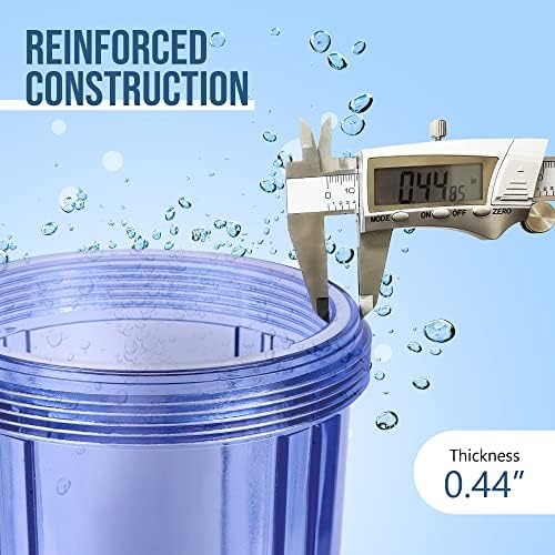 High Capacity 10 x 4.5” Transparent Whole House Water Filter Purifier System with Presser Relief Button 1” Inlet/Outlet Bass Port & Yearly Supply (3) Granular Coconut Shell Activated Carbon Cartridges - Image 4