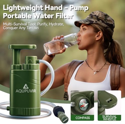 Portable Water Filter Pump with 5-Stage Filtration, 0.01 Micron Carbon Filter, Compass and Survival Whistle for Camping, Hiking, Backpacking, Emergency - Image 4
