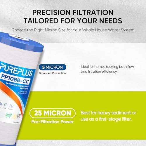 PUREPLUS 25 Micron 10"x4.5" Whole House Sediment and Carbon Filter,4PACK - Image 4
