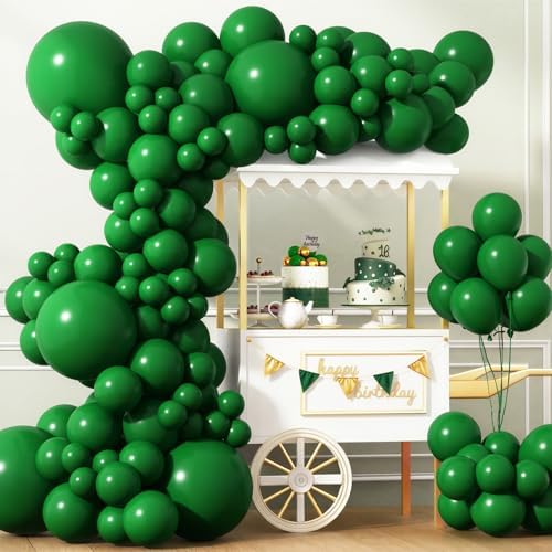 APLANET 150pcs Dark Green Balloons Different Sizes 18 12 10 5 Inches Emerald Green Latex Balloon for Birthday Party Baby Shower Safari Jungle Masquerade, Arch Kit Decoration by ZJHAI