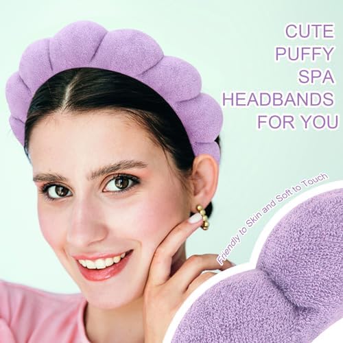 3 Pack Spa Headbands for Washing Face, Skincare Headbands Makeup Headband Sponge Face Wash Headbands, Terry Cloth Headbands Puffy Hair Band for Washing Face - Image 5