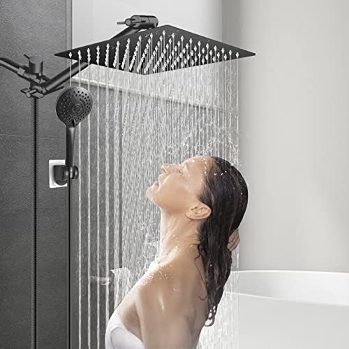 12” Black High/Low Pressure Water Rain Shower Head with 11” Extension Arm - Image 6