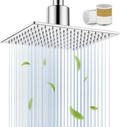 Filtered Shower Head for Hard Water, All-Metal High Pressure Rain Showerhead with 2 Premium Filters, Removes Chlorine & Harmful Substances, Adjustable Replacement, Chrome by Psylc
