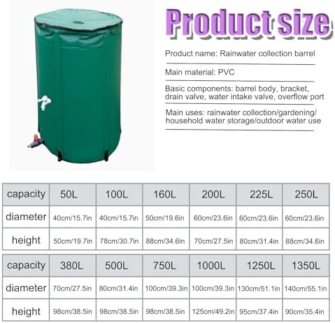 Portable Rainwater Harvesting System Water Storage Tank with Filter Rain Barrel Ideal for Garden/Outdoor/Lawn Use(Green,160L) - Image 2