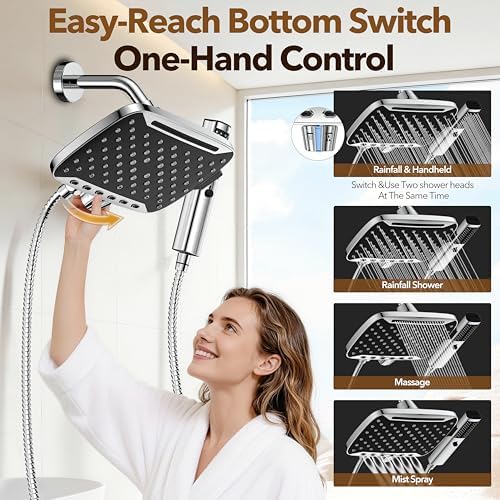 JDO High Pressure Rain Shower Head with Handheld Spray Chrome Polished - Image 4