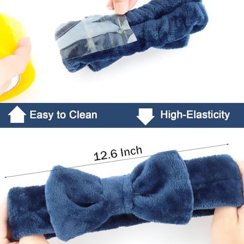 Ondder Spa Headband for Washing Face 8 Pack Navy Blue Skincare Headbands for Women Girls Terry Cloth Cute Bow Head Bands - Image 5