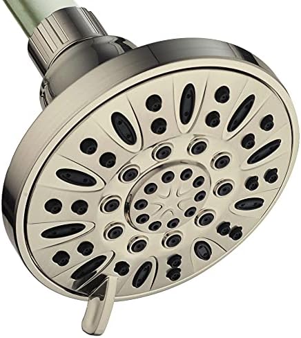 AquaDance BRUSHED NICKEL High Pressure 6-Setting 4" Shower Head – Angle Adjustable, Anti-Clog Showerhead Jets, Tool-Free Installation - USA Standard Certified - Top U.S. Brand by AquaDance
