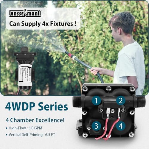 WASSERMANN RV Water Pump 12 Volt DC 5.0GPM 55PSI Replacement For 4008-101-A65 Water Pump Self Priming Diaphragm Pump with Pressure Switch for RV Kitchen Bathroom Marine Yacht Garden Camper Water Pumps - Image 3