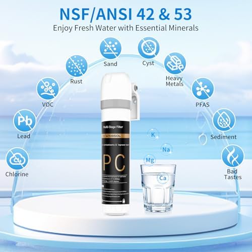 WINGSOL Water Filter for Sink Faucet, Anti-Clogged, NSF/ANSI 42&53 Long-Lasting Pleated Filter Reduce PFAS/Lead/Chlorine/Odor/Sediment, Quick Change EZ Install Slim Under Sink Water Filtration System - Image 2