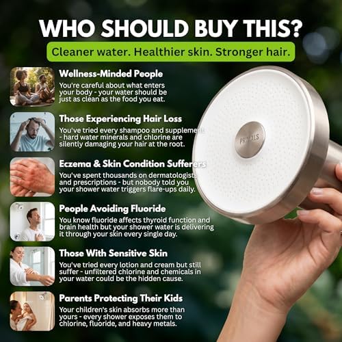 PRIMALS Filtered Shower Head - Removes Chlorine, Fluoride, Heavy Metals & Other Harmful Substances - Reduces Hairloss, Dry Itchy Skin, Eczema & Dandruff - Luxurious Water Pressure - Brushed Nickel - Image 5
