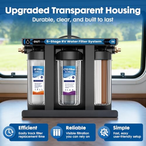 RV Water Filter System,0.01 Micron Camper Water Filter System, 5-Stage RV Water Filtration System Reduces Sediments, Chlorine, Vocs, Heavy Metals, Odors for Travel Trailers, Boats, 1" Inlet/Outlet - Image 6