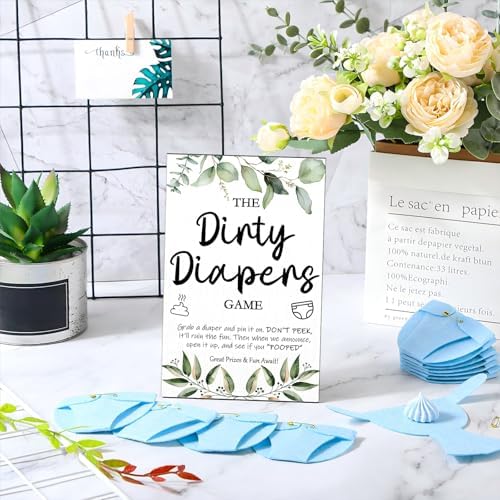 Roowest 51 Pcs Dirty Diaper Baby Shower Games, Greenery Blue - Image 5