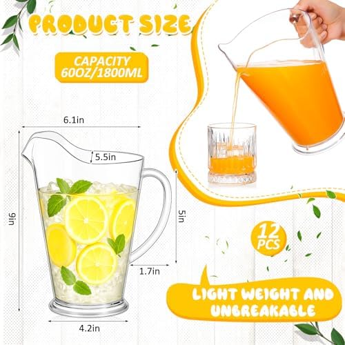 Tessco 12 Pcs Plastic Pitchers 60 Oz Clear Water Beer Jug Large,Stylish - Image 2