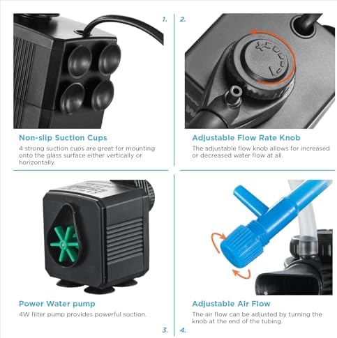 Internal Fish Tank Filter, 3W Adjustable Water Flow Submersible Aquarium Filter Pump for 5~10 Gallon Freshwater Saltwater, 2 Mode Aeration & Rainfall, TE-100(50GPH) - Image 5