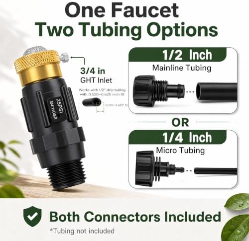 Drip Irrigation Faucet Adapter Kit, 25 PSI, 1/2 & 1/4 Inch Tubing, 2 Pack - Image 2