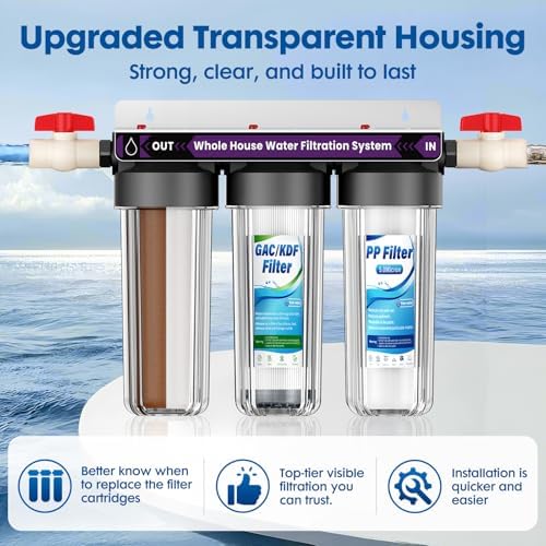 Whole House Water Filter System, 3-Stage Whole Home Water Softener System Highly Reduces Taste,Iron,Scale,Lead,Chlorine, with Heavy Metal and Anti-Scale Filter,3/4" Ports, Extra 1 Year Filter - Image 4
