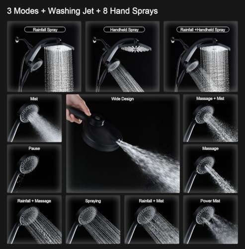 Rain Shower Head with Handheld Showerhead, Black 1.8GPM 460311 + Holder - Image 2