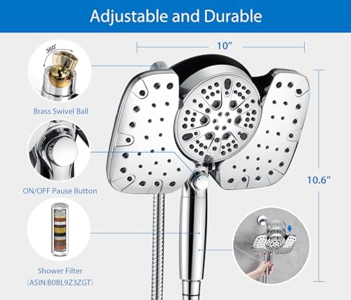 INAVAMZ Rain Shower Head with Filtered Handheld Spray Combo Chrome 2.5 GPM - Image 5