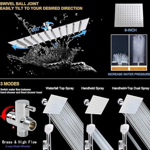 NearMoon Shower Head with Hose, High Pressure Stainless Steel Rain Shower and 3 Settings Handheld Spray Combo with Push Button Flow Control (8 Inch, Chrome Finish) - Image 4