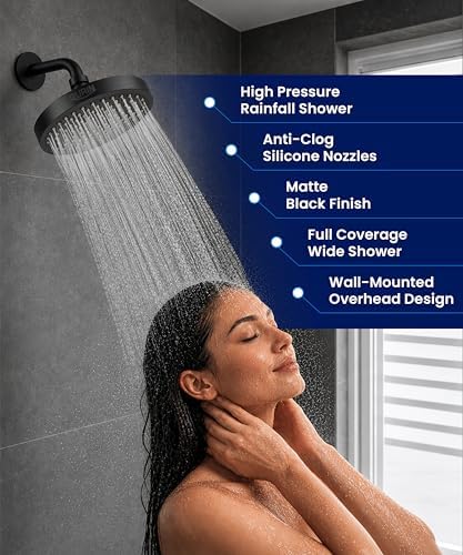 GURIN Shower Head - Luxury Matte Black Finish - Rain Showerhead 6 Inch - Image 2