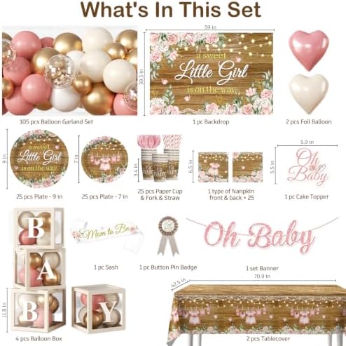 243pcs Floral Baby Shower Decorations for Girls, Serves 25 - Image 2
