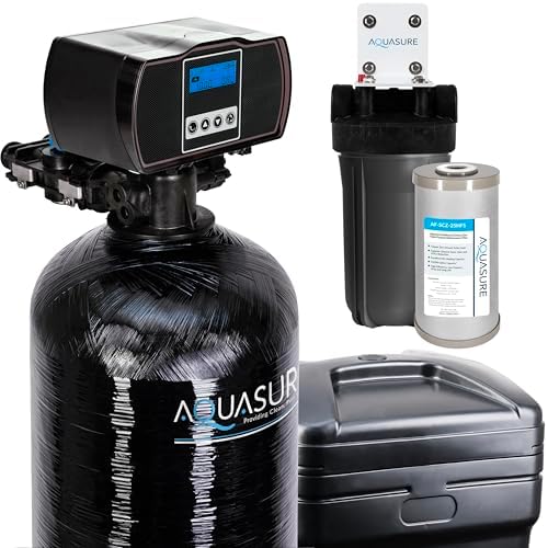 Aquasure Harmony Series 50,000 Grains Whole House Water Softener with Automatic Digital Metered Control Head | Fine Mesh Resin for Iron Removal, Reduces Hardness & Improves Water | for 3-4 bathrooms by Aquasure