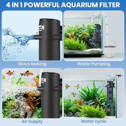 Aquarium Filter for 10-30 Gallon Tank, Submersible Fish Tank Filters with Wave-Maker Oxygenation Circulation, Adjustable Air Flow Filter for Freshwater & Saltwater (8W) - Image 3