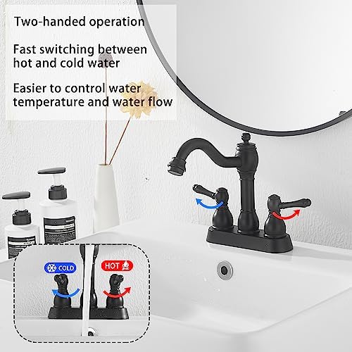 Matte Black Bathroom Faucet, 2 Handles, 4 Inches Centerset - Image 3