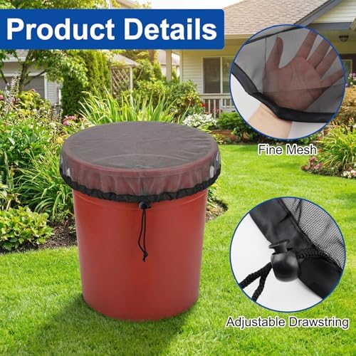 2Pcs Mesh Cover for Rain Barrels - 23.6in Rain Barrel Netting with Drawstring - Water Collection Buckets Tank Protector Screen for Preventing Fallen Leaves in Outdoor Garden Eaves - Image 5