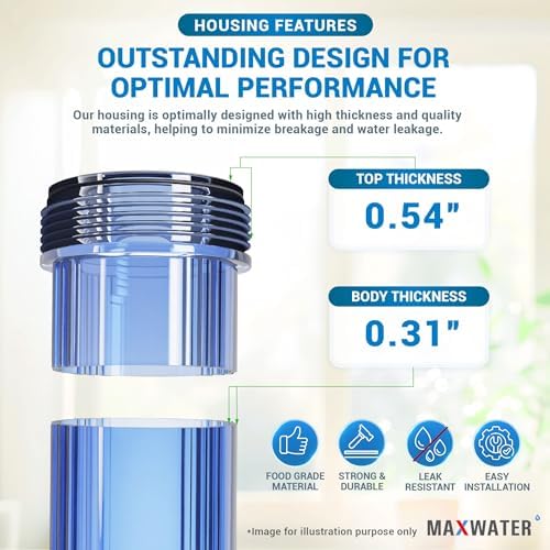 Max Water Whole House 20" x4.5" Purple Clear WH Water Filter Housing 1 inch Inlet/Outlet Ports with Pressure Gauge Wrench and Bracket (1 Housing + 1 Pressure Gauge) - Image 4