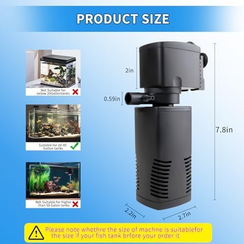 coospider-repta Fish Tank Filter for 15-40 Gallon Tank, 160 GPH Crystal Clear Powerful Internal Aquarium Filters Submersible Pump& Filter System for Fish Tank & Turtle Tank - Image 6