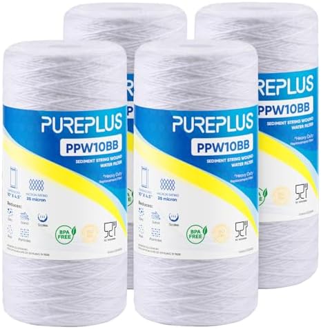 PUREPLUS 25 Micron 10 x 4.5 Whole House Water Filter for Well Water 4 Pack by PUREPLUS