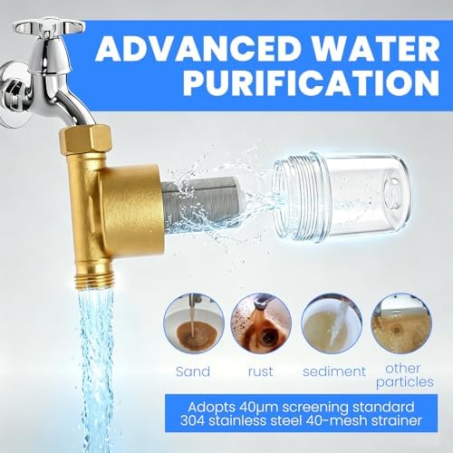 Brass Inline Water Filter, 40 Micron Reusable Spin Down Sediment Filters, Stainless Steel Pre-Filter for Washing Machine, Shower, Water Heater and Faucet, Anti-Scale & Impurity Removal - Image 5