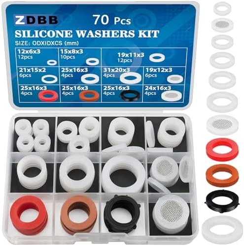 ZDBB 70 Pcs Plumbing Silicone Gasket Assortment Kit VMQ Silicone Washer by ZDBB