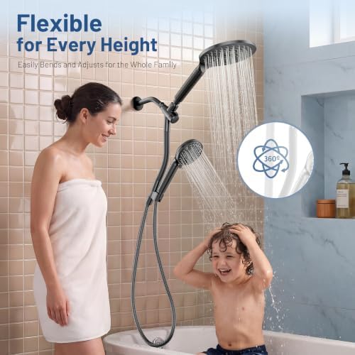 MakeFit Dual Filtered Rain Shower Head Combo, High Pressure Handheld Shower Head with Adjustable Bar - Rainfall Shower Head And Showerhead with Filter for Hard Water - Removes Chlorine - Image 2