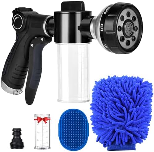 Garden Hose Nozzle, High Pressure Hose Spray Nozzle 8 Way Spray Pattern One-Touch Sprayer for Watering Plants, Lawn, Patio, Car Wash, Cleaning，Showering Pet by EVILTO