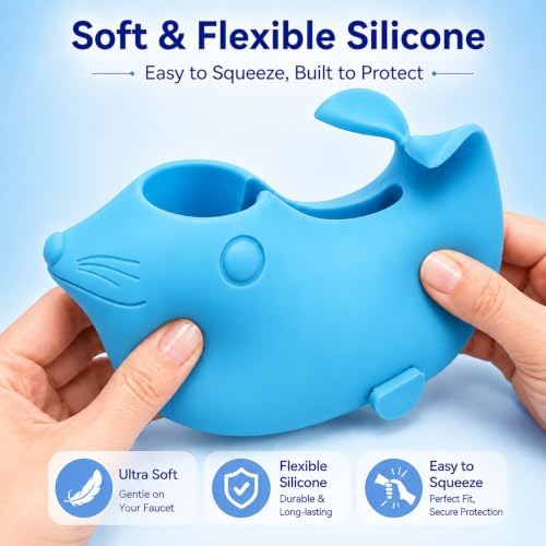 Soft Food Grade Silicone Baby Bath Set, Faucet Cover + Rinse Cup Toddlers - Image 5