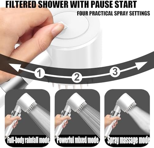 High Pressure Handheld Shower Head High Pressure Shower Heads- High Flow Even with Low Water Pressure - Hand Held Showerhead Set with 59″Replacement Hose/Bracket and Cotton Filters (true white) - Image 2