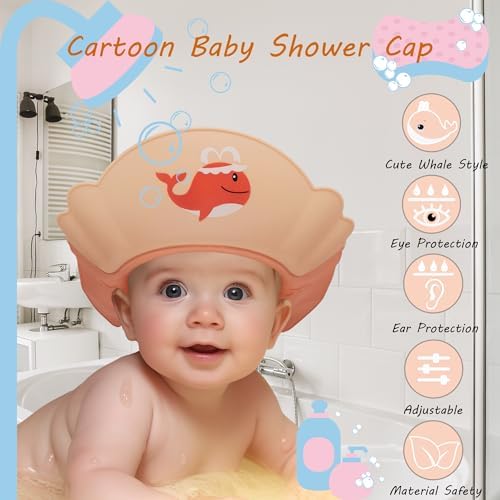 Baby Shower Cap Shield, Shower Cap for Kids, Visor Hat for Eye and Ear Protection for 0-9 Years Old Children,Cute whale shape Makes the Baby Bath More Fun (Orange) - Image 2