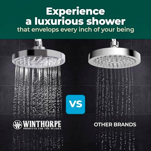 Winthorpe 6 Inch Rain Shower Head, High Pressure Fixed Showerhead, 90 Jets for Full Body Coverage, Adjustable 1.8 or 2.5 GPM Flow Inserts, Tool Free 1 Minute Install, Matte Black - Image 6