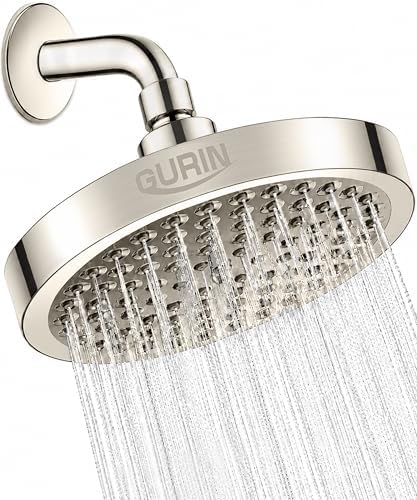 GURIN Shower Head - Luxury Brushed Nickel Finish - Rain Showerhead 6 Inch by GURIN