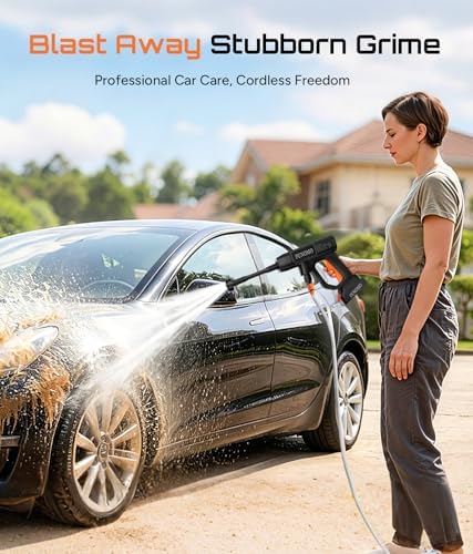 Cordless Pressure Washer, Electric Power Washer with 2x4.0Ah Batteries, Portable Lightweight Car Washer Gun with 6-in-1 Nozzle, Foam Pot, Handheld Power Cleaner for Car, Garden, Patio & Fence - Image 2