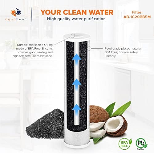 Aquaboon 4,5 x 20 inch Carbon Filter Cartridge - 5 Micron Coconut Shell CTO Big Blue Filter - Whole House Well Water Filtration - Matches DB20P, CTO20BB, Pentek FLOPLUS-20BB, 155312-43 (2 Pack) - Image 5