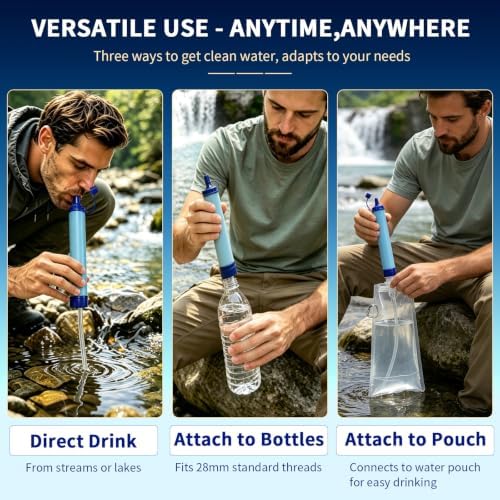 Multi‑Pack Emergency Water Filter Straws, Portable BPA‑Free Outdoor Filtration Gear, 10‑Year Long‑Term Storage for Group Camping & Travel Emergency Kits (3‑Pack) - Image 4