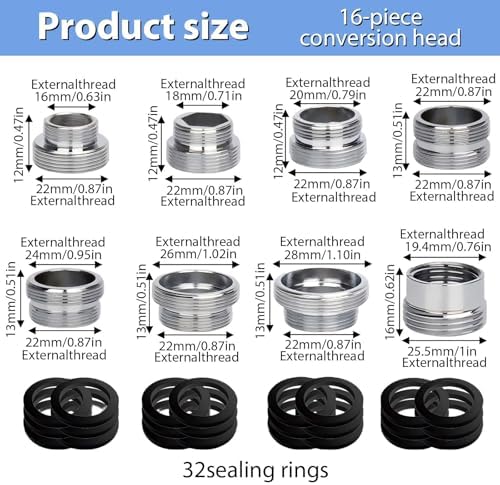16 PCS Faucet Adapter, FRIVASTIC Sink Adapter for Faucet, Kitchen Sink Aerator Male to Female Water Hose, Attachment for Aerator, to Water Filter, Standard Hose Via Diverter - Image 2