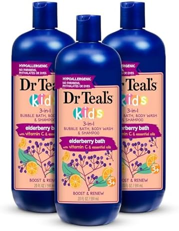 Dr Teal's Kids 3-in-1 Bubble Bath, Body Wash & Shampoo, Boost & Renew Elderberry with Vitamin C, 20 fl oz. (Pack of 3) by DrTeals