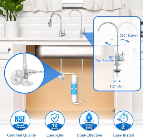 Under Sink Water Filter Kit - With Brass Valve for Home Bar & Drinking - Image 2